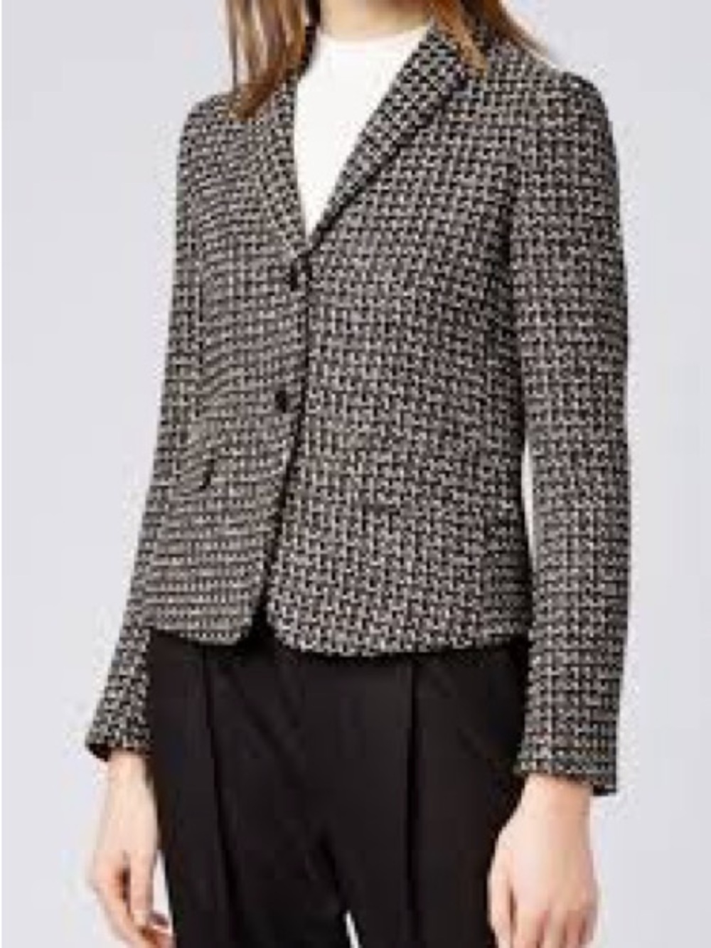 BOSS Black and White Tweed Tailored Blazer Size 6